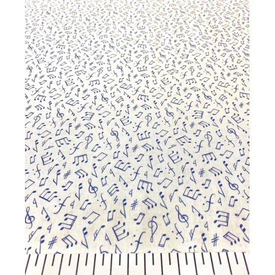 Mavi Beyaz Nota Poplin Kumaş