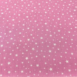 Beyaz Yıldız Pembe Poplin Kumaş