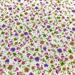 Kahve Mor Minik Çiçek Poplin Kumaş