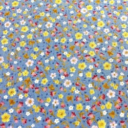 Sarı Mavi Minik Çiçek Poplin Kumaş Sarı Mavi Minik Çiçek Poplin Kumaş