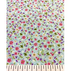 Pembe Su Yeşili Minik Çiçek Poplin Kumaş Pembe Su Yeşili Minik Çiçek Poplin Kumaş