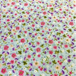 Pembe Su Yeşili Minik Çiçek Poplin Kumaş Pembe Su Yeşili Minik Çiçek Poplin Kumaş