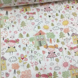 Çizgi Karakter Sarı Pudra Poplin Kumaş