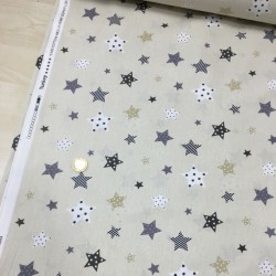 Bej Yıldızlar Poplin Kumaş