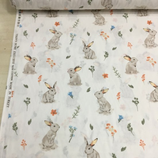 Doğadaki Tavşan Poplin Kumaş