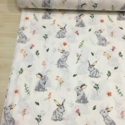 Doğadaki Tavşan Gri Poplin Kumaş