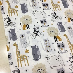 Eğlenceli Hayvanlar Sarı Poplin Kumaş