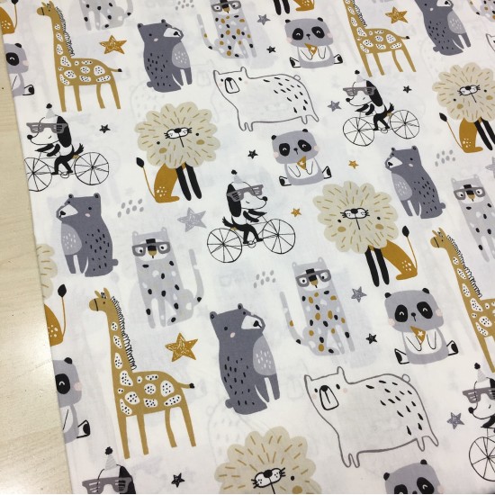 Eğlenceli Hayvanlar Sarı Poplin Kumaş