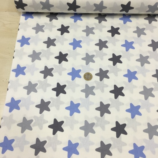 Gri Mavi Yıldız Poplin Kumaş
