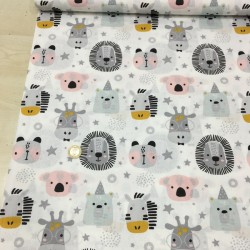 Gülen Kafalar Pembe Poplin Kumaş