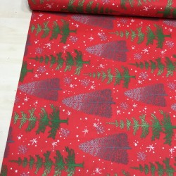 Kırmızı Ağaç Poplin Kumaş