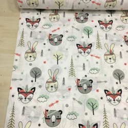 Kırmızı İzci Hayvanlar Poplin Kumaş