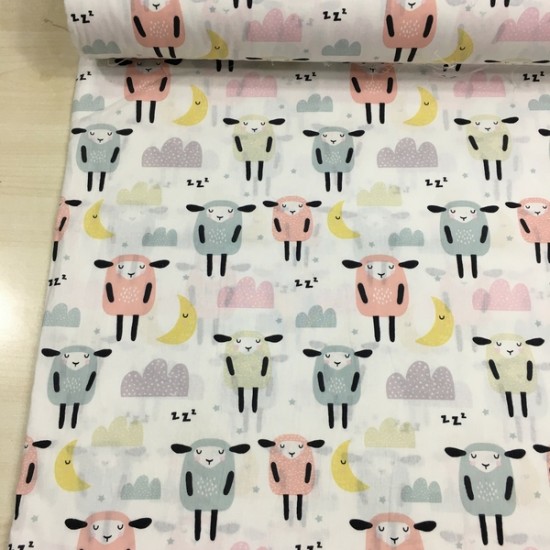 Kuzular Mint Poplin Kumaş