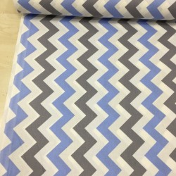 Mavi Gri Zigzag Poplin Kumaş