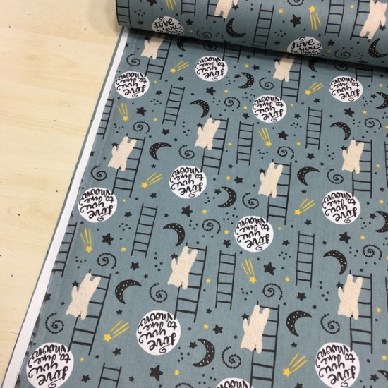 Merdivenli Kediler Petrol Poplin Kumaş