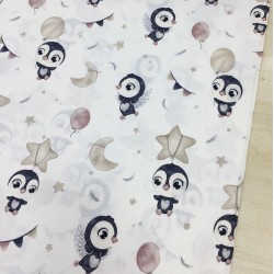 Penguen Beyaz Zemin Poplin Kumaş