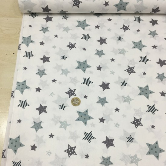 Petrol Yıldızlı Poplin Kumaş