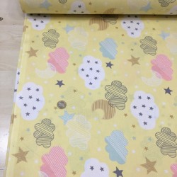 Sarı Kırkyama Bulut Poplin Kumaş