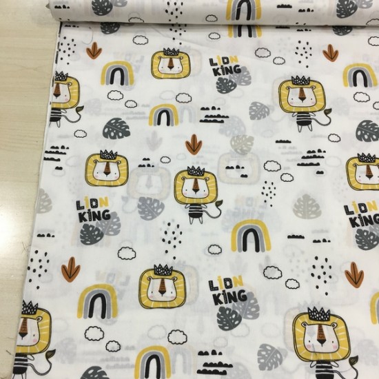 Sarı Kral Aslan Poplin Kumaş