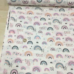 Yağmurlu Gökkuşağı Pembe Poplin Kumaş