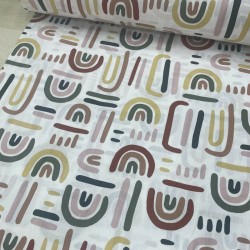 Büyük Gökkuşağı Bordo Hardal Poplin Kumaş