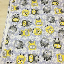 Baykuşlar Sarı Poplin Kumaş