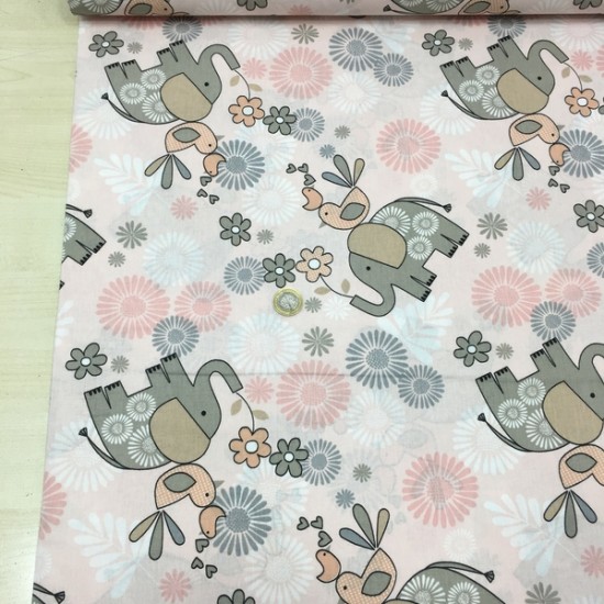 Filli Kuşlar Pembe Poplin Kumaş