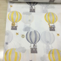 Neşeli Balonlar Sarı Poplin Kumaş