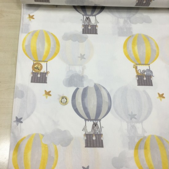 Neşeli Balonlar Sarı Poplin Kumaş