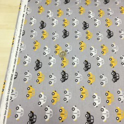 Sıralı Arabalar Sarı Poplin Kumaş