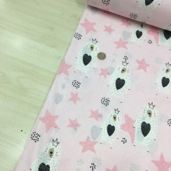 Taçlı Ayılar Pembe Poplin Kumaş