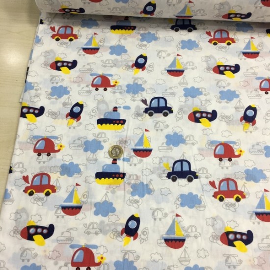 Tekne Sarı Kırmızı Poplin Kumaş