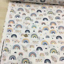 Yağmurlu Gökkuşağı Mavi Poplin Kumaş