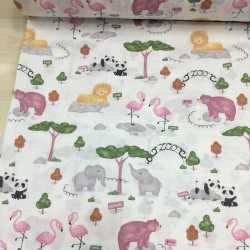 Fuşya Zoo Desen Poplin Kumaş