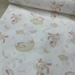 Hardal Bulut Uyuyan Tavşan Poplin Kumaş