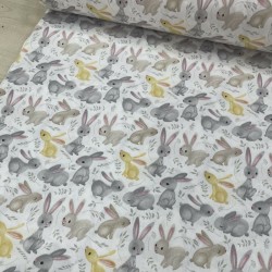 Hardal Gri Küçük Tavşanlar Poplin Kumaş