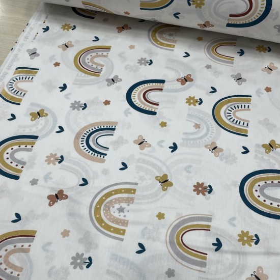 Camelia Pembe Hardal Gökkuşağı Poplin Kumaş