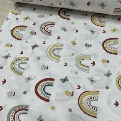 Camelia Bordo Sarı Gökkuşağı Poplin Kumaş