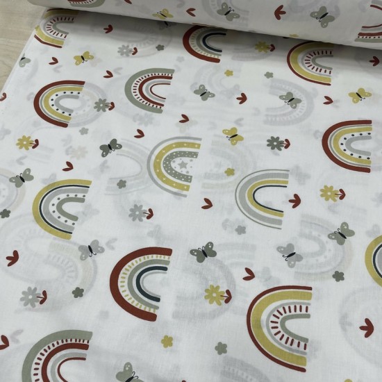 Camelia Bordo Sarı Gökkuşağı Poplin Kumaş