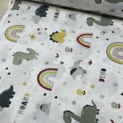 Camelia Bordo Gökkuşaklı Gri Dinolar Poplin Kumaş