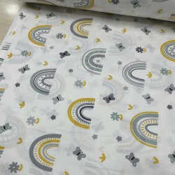 Camelia Gri Sarı Gökkuşağı Poplin Kumaş