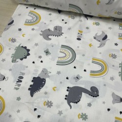 Camelia Gökkuşaklı Gri Dinolar Poplin Kumaş