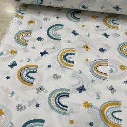 Camelia Petrol Sarı Gökkuşağı Poplin Kumaş