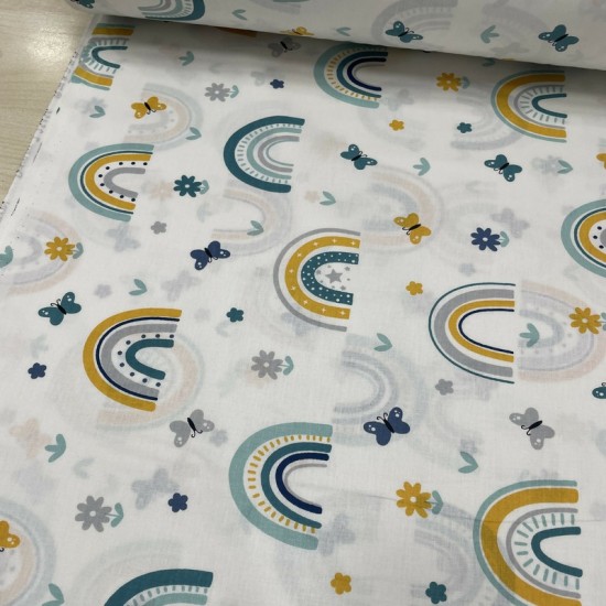 Camelia Petrol Sarı Gökkuşağı Poplin Kumaş