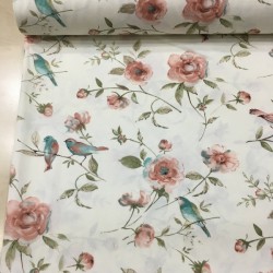 Daldaki Kuşlar Pudra Duck Bezi