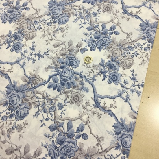 Gül Dalı İndigo Poplin Kumaş