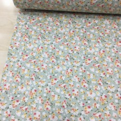 Yeşil Fon Çıtır Çiçek Poplin Kumaş