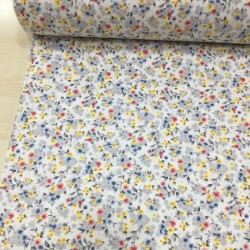 Beyaz Fon Sarı Mavi Çıtır Çiçek Poplin Kumaş