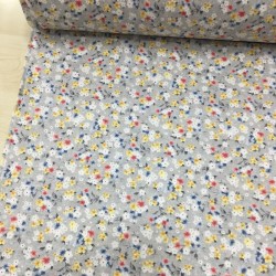 Gri Fon Pembe Mavi Çıtır Çiçek Poplin Kumaş