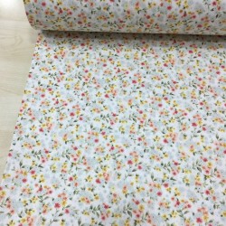 Beyaz Fon Turuncu Kırmızı Çıtır Çiçek Poplin Kumaş